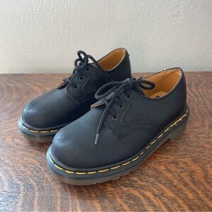 Dr. Martens Black Kids Lace-Up Dress Shoes with Yellow Stitching